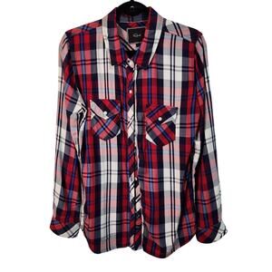 Rails Hunter Plaid Red Blue Flannel Button Shirt  Womens Large Farm Western